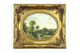 English River Scene, Original Oil Painting, Oval Gold Frame #33323