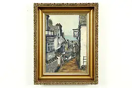 Street Scene, Pub Sign & Ocean, Cornwall England, Gold Frame #33324