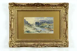 Mountain Stream Original Watercolor Painting, Gold Frame #33326