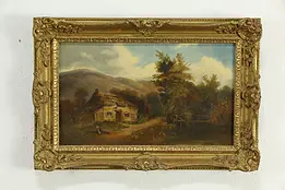East Farley Bridge Original Antique English Oil Painting T.J. Banks #33349