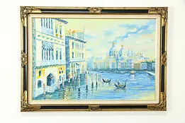 Venice Canal & Gondolas, Vintage Original Oil Painting #33385