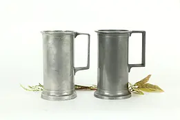 Pair of Antique French Pewter Litre Tankard Mugs, Stamps A1#33412