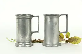 Pair of Antique French Pewter Demi Litre Tankard Mugs, Stamps A2#33413