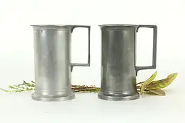 Pair of Antique French Pewter Demi Litre Tankard Mugs, Crown Stamps A3 #33414