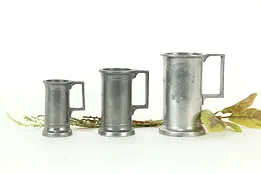 Set of 3 Antique French Pewter Deci Litre Tankard Mugs, Stamps A4 #33415