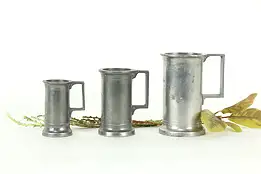 Set of 3 Antique French Pewter Deci Litre Tankard Mugs, Stamps A4 #33415