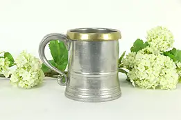 Victorian English Pewter Pint Mug or Tankard, Brass Rim, Royal Stamp B8 #33432