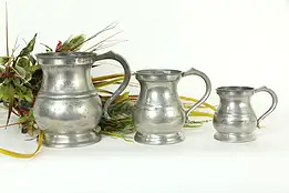 Victorian English Pewter Set of 3 Mugs or Tankards, Yates Royal Stamps #33441