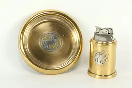 Silver Crest Bronze Vintage Smoking Set Ashtray & Lighter #33465