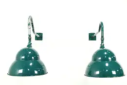 Pair of Green Architectural Salvage Adjustable Gooseneck Floodlights B #33535