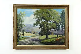 Forest and Farm 37" Vintage Original Oil Painting, Carman Thomson 1960 #33540