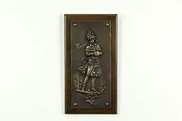 Victorian Antique Bronze Sculpture Panel, Girl with Muff & Bird #33573