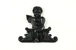 Carved Pine Antique 1800's English Primitive Cherub Wall Sculpture #33580