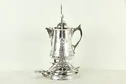 Victorian Antique Silverplate Tilting Water Pitcher & Stand Stork  #33729