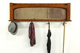 Arts & Crafts Mission Oak Craftsman Hall Shelf, Beveled Mirror, Hooks #33764