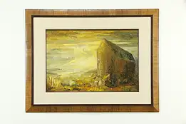 Barn at Sunset Vintage Original Oil Painting, Signed Georges Brunon 41" #33695