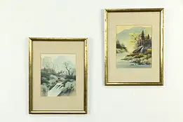 Pair of Original Japanese Vintage Paintings on Silk Custom Frames 17 1/2" #34337