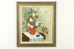 Still Life with Flowers, Vintage Original Oil Painting, Robert Lebron #33598