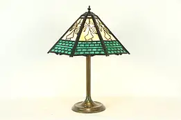 Octagonal Antique Lamp, 2 Color Stained Glass Filigree Shade #33910