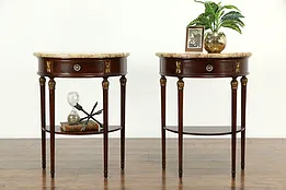 Pair Marble Top Antique French Demilune Nightstands or End Tables  #34190