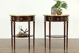 Pair Marble Top Antique French Demilune Nightstands or End Tables  #34190