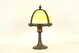 Stained Glass Curved Panel Shade Antique Small Table Lamp, Signed Miller #34434