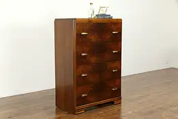 Art Deco Vintage Waterfall Highboy or Tall Chest, Bakelite Pulls, Joerns #34545