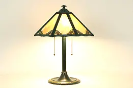 Stained Glass 6 Panel Shade Antique Lamp, Bradley & Hubbard #34593