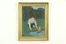 Young Mariner Antique Original Oil Painting, Gluecklich 19 1/2" #34681