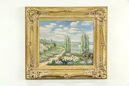 Lake & Gardens Scene Vintage Original Oil Painting John Clymer #33602