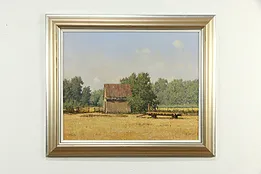 Country Barn & Hay Wagon Vintage Original Oil Painting Ron Boehmer 37" #33640