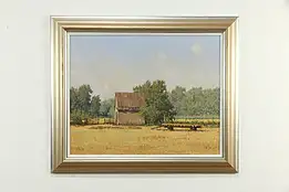 Country Barn & Hay Wagon Vintage Original Oil Painting Ron Boehmer 37" #33640