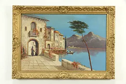 Villa in Isle of Capri, Italy, Original Antique Oil Painting Salventi 42" #33643