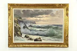 Raging Sea Vintage Original Oil Painting Signed Guido Odierna 44 1/2" #34370