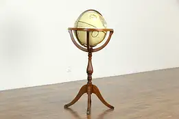 Globe of the World, Walnut Vintage Stand, Signed Replogle #34692