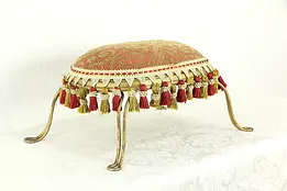 Victorian Antique Oval Footstool, New Upholstery with Fringe #34746