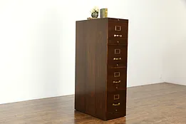 Midcentury Modern Walnut 4 Drawer File Cabinet, Signed Globe Wernicke #34877