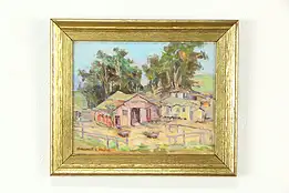 California Farm Scene Antique Original Oil Painting Margaret Moore 13" #34432