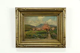 Orchard in Spring Original Antique Oil Painting M. Valencia 21"  #34460