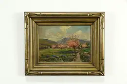 Orchard in Spring Original Antique Oil Painting M. Valencia 21"  #34460