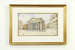 Pantheon in Rome Original Watercolor Painting, Gold Leaf, 2004 Signed 23" #34535