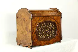 Victorian Antique English Burl Walnut Canterbury Magazine or Music Caddy #34560