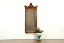 Victorian Antique Carved Walnut & Burl Hall Mirror  #34820