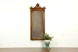 Victorian Antique Carved Walnut & Burl Hall Mirror  #34820