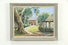 Garden House with Palms, Original Oil Painting, H. Pieper 28" #35042