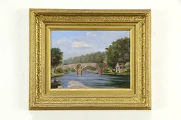 Bridge in Ruins Vintage British Original Oil Painting, D. Carmichael 24" #35050