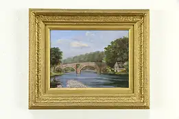 Bridge in Ruins Vintage British Original Oil Painting, D. Carmichael 24" #35050