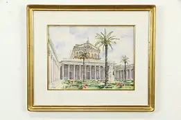 Roman Forum Original Watercolor Painting Signed 2012, Gold Leaf Frame 23" #35060