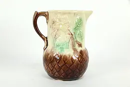 Victorian Antique Majolica Hand Painted Pitcher #35264