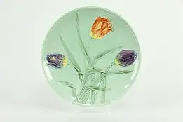 Majolica Antique 9 1/2" Plate, Hand Painted Tulips, Made in Germany #35279